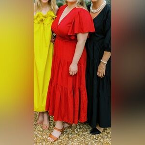 Petal and Pup Wine Red Tiered Midi Dress